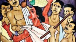'Wanita Channar', sebuah lukisan karya Chitrakaran T. Murali, menggambarkan perjuangan perempuan Dalit untuk menutupi tubuh bagian atas mereka. [foto asset: thefederal.com]