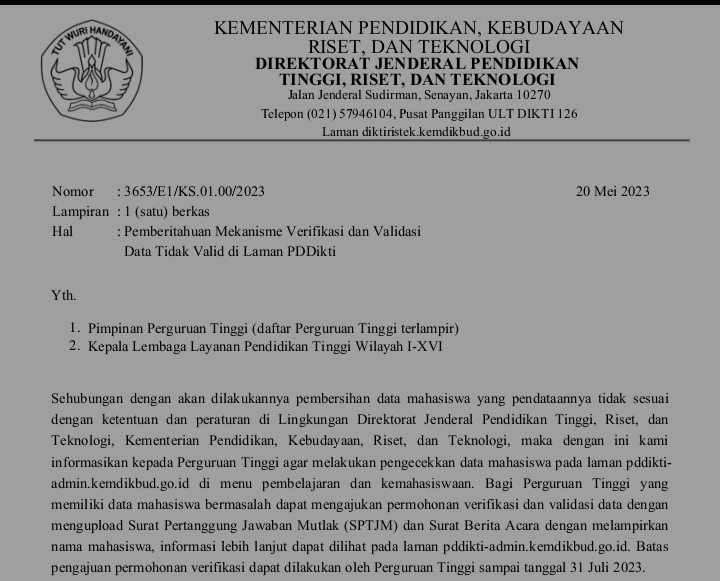 Screenshot Surat Pemberitahuan