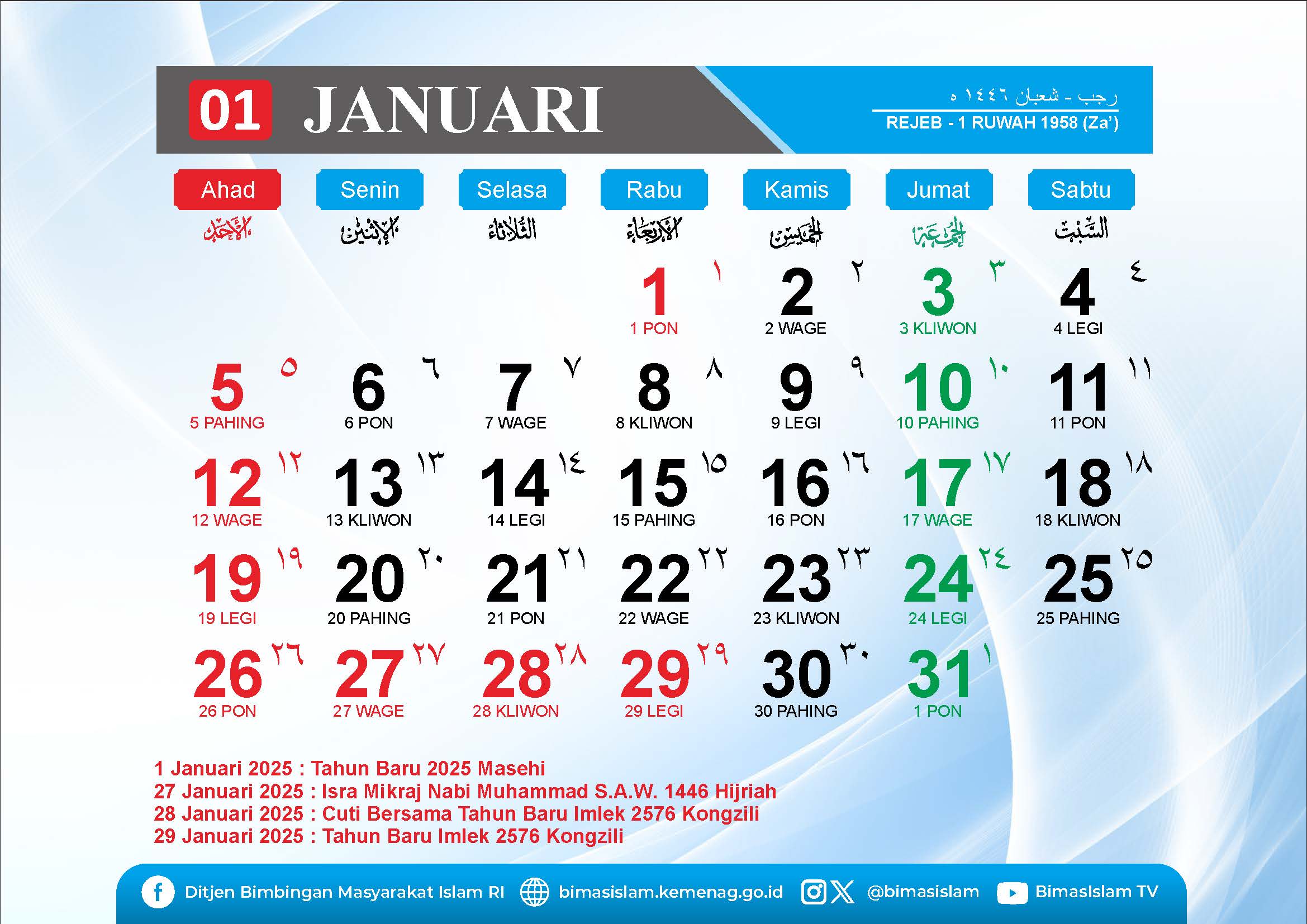 Kalender 2025 Bulan Januari