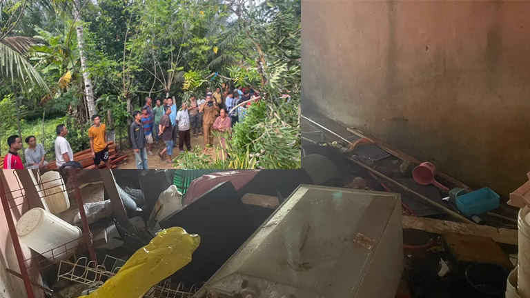Gambar Kolase - Massa datangi Rumah Pelaku Pembunuhan di Desa Karang dapo